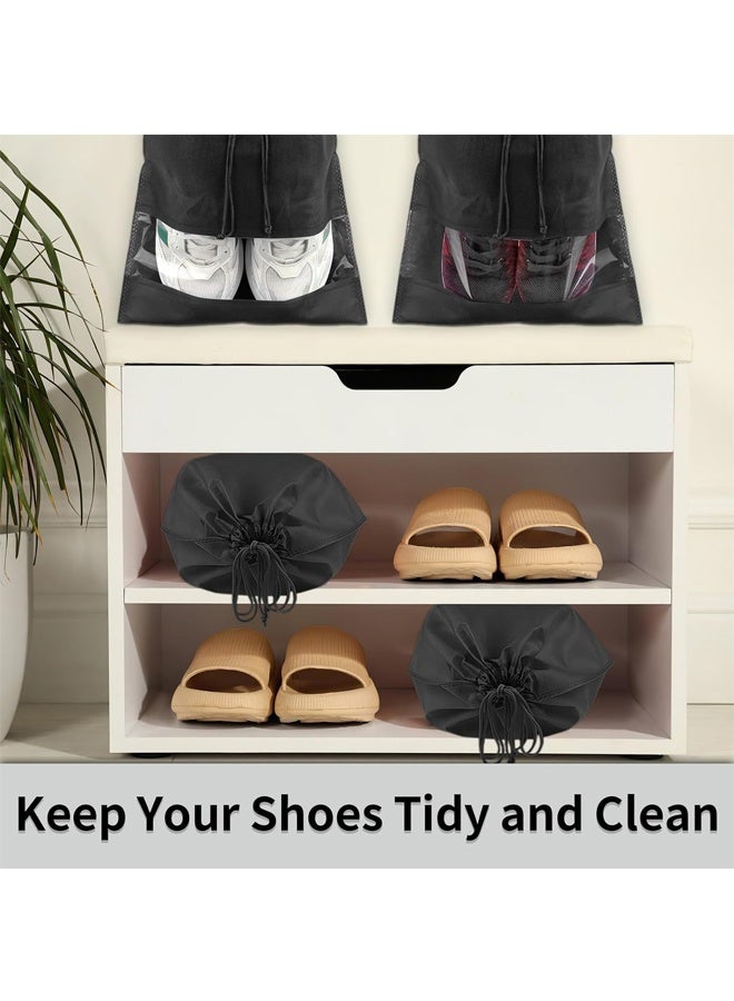 12Pack Shoe Bags for Travel, Large Travel Shoe Bags for Packing with Clear Window, Dustproof Drawstring Travel Shoe Storage Bags Travel Essentials for Men & Women, Black (Black) - Image 4