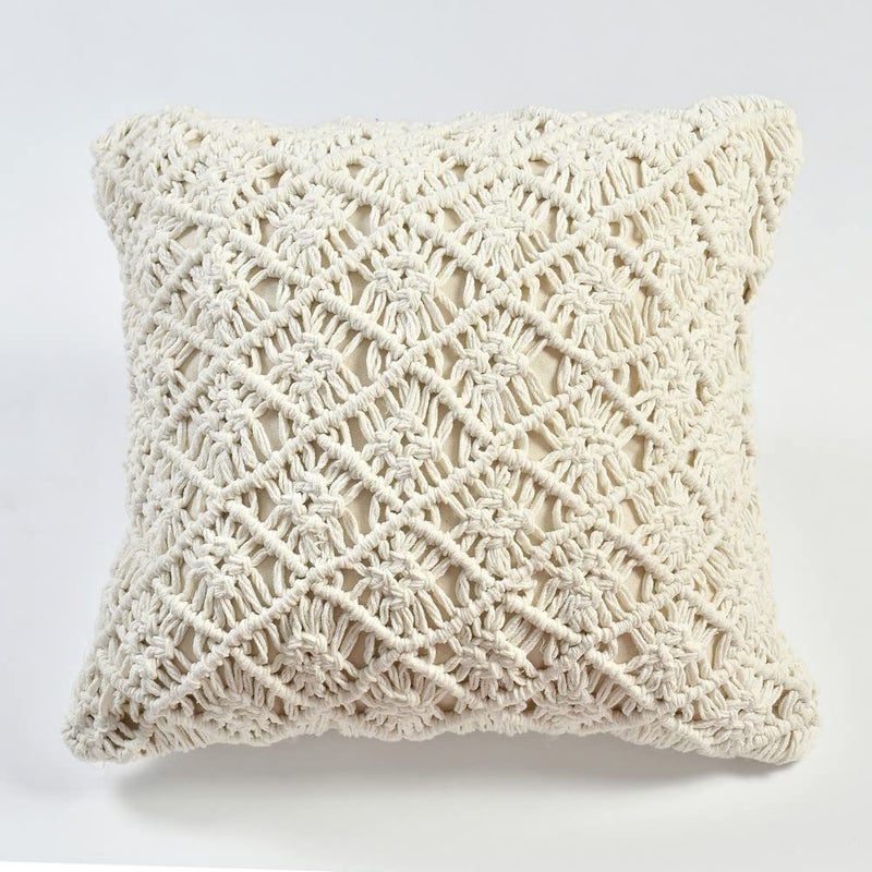 pepme Macrame Cotton Cushion Cover Diamond Boxes Floral Pattern 18x18  - Image 2
