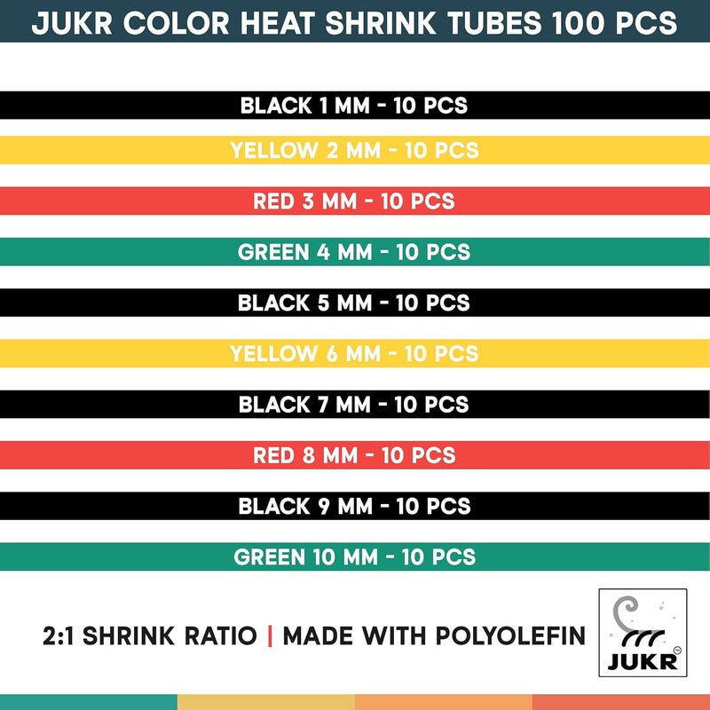 JUKR JUKR 4 Colors Heat Shrink Sleeve Tube Wrap 1 2 3 4 5 6 7 8 9 10 mm 100PCS 60 mm Electronic Projects Repair Damaged Mobile Phone Charger Cable Headphone Wires USB iPhone CType Cables Insulation  - Image 2