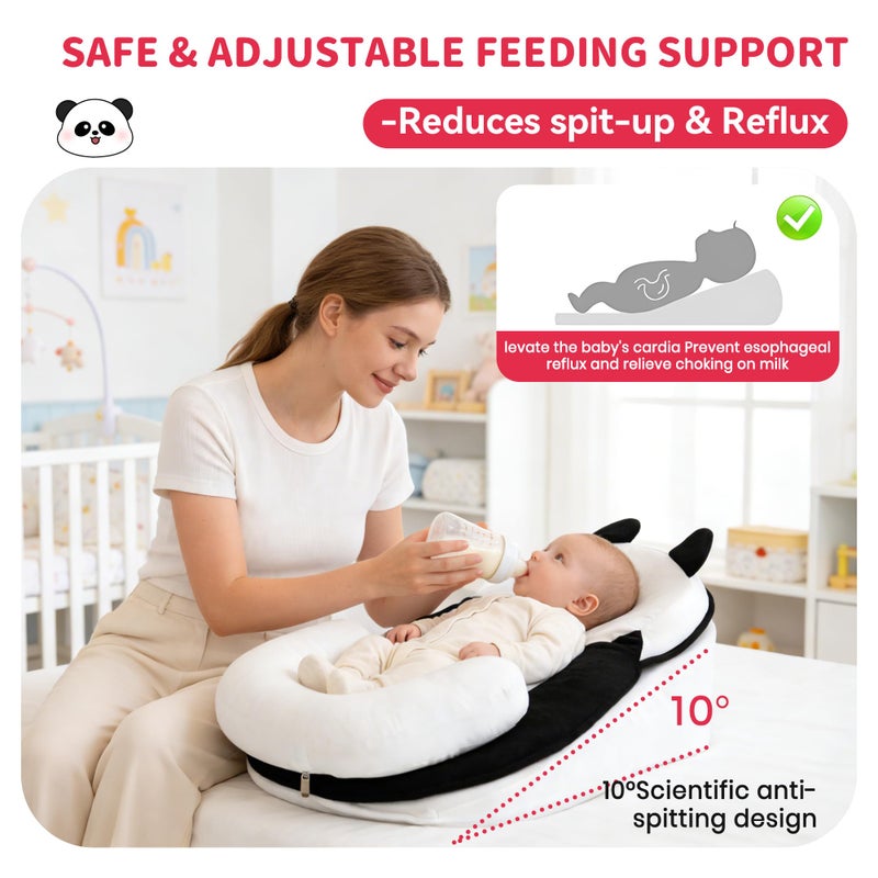Rootling Baby Feeding Pillow, Anti Overflow Feeding Pillow for Reducing Spit-Up, Safety Nursing Pillow, Baby Lounger Reflux Wedge Breastfeeding, Removable top and Bottom (Black, Small) - Image 3