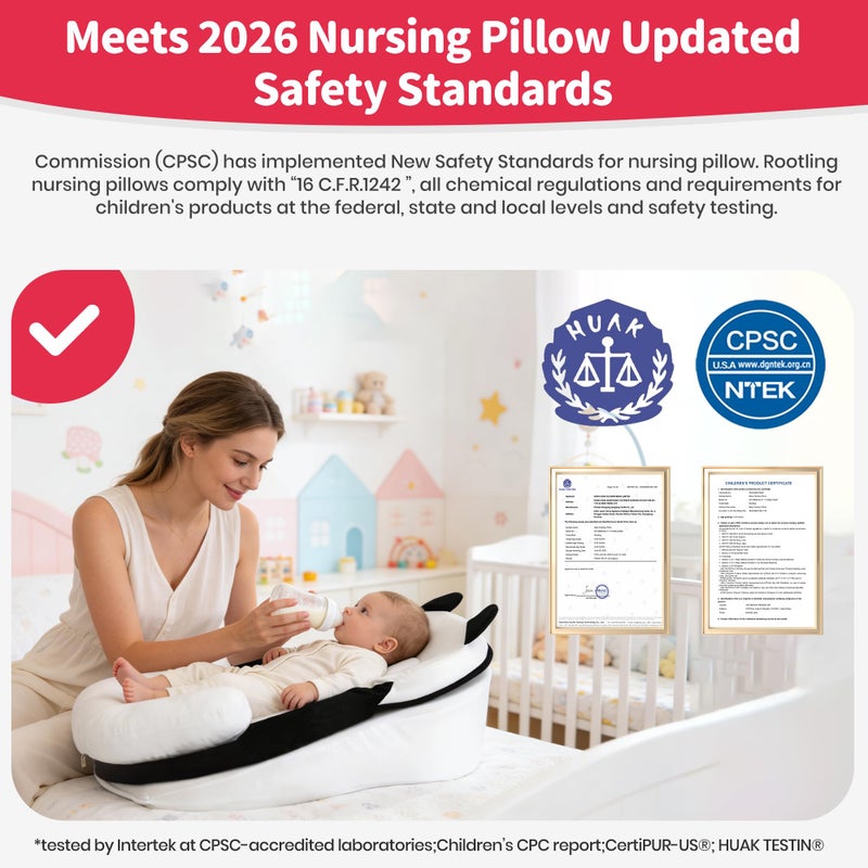 Rootling Baby Feeding Pillow, Anti Overflow Feeding Pillow for Reducing Spit-Up, Safety Nursing Pillow, Baby Lounger Reflux Wedge Breastfeeding, Removable top and Bottom (Black, Small) - Image 2