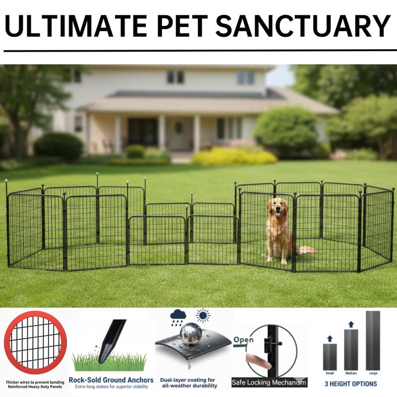 IGOOUO Puppy Playpen Indoor/Outdoor,24'' Portable Dog Playpen with Easy-Carry Straps,6 Panels Dog Pen Play Pen for Small Dogs,Rustproof Pet Playpen for Camping RV Yard(with One Door) - Image 4