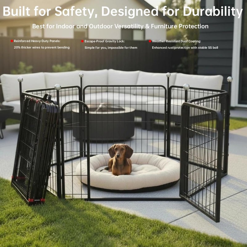 IGOOUO Puppy Playpen Indoor/Outdoor,24'' Portable Dog Playpen with Easy-Carry Straps,6 Panels Dog Pen Play Pen for Small Dogs,Rustproof Pet Playpen for Camping RV Yard(with One Door) - Image 3
