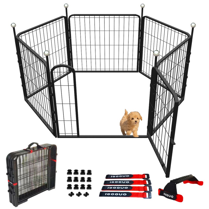 IGOOUO Puppy Playpen Indoor/Outdoor,24'' Portable Dog Playpen with Easy-Carry Straps,6 Panels Dog Pen Play Pen for Small Dogs,Rustproof Pet Playpen for Camping RV Yard(with One Door) - Image 1