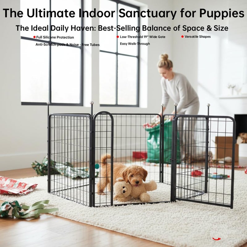 IGOOUO Puppy Playpen Indoor/Outdoor,24'' Portable Dog Playpen with Easy-Carry Straps,6 Panels Dog Pen Play Pen for Small Dogs,Rustproof Pet Playpen for Camping RV Yard(with One Door) - Image 2