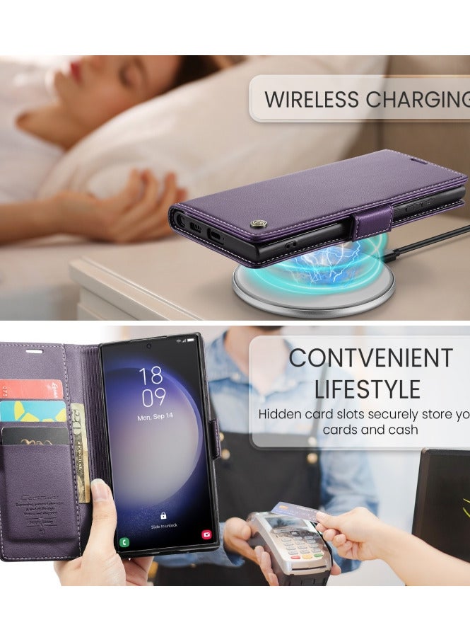 CaseMe Flip Wallet Case For Samsung Galaxy S24 Ultra, [RFID Blocking] PU Leather Wallet Flip Folio Case with Card Holder Kickstand Shockproof Phone Cover (Purple) - Image 4