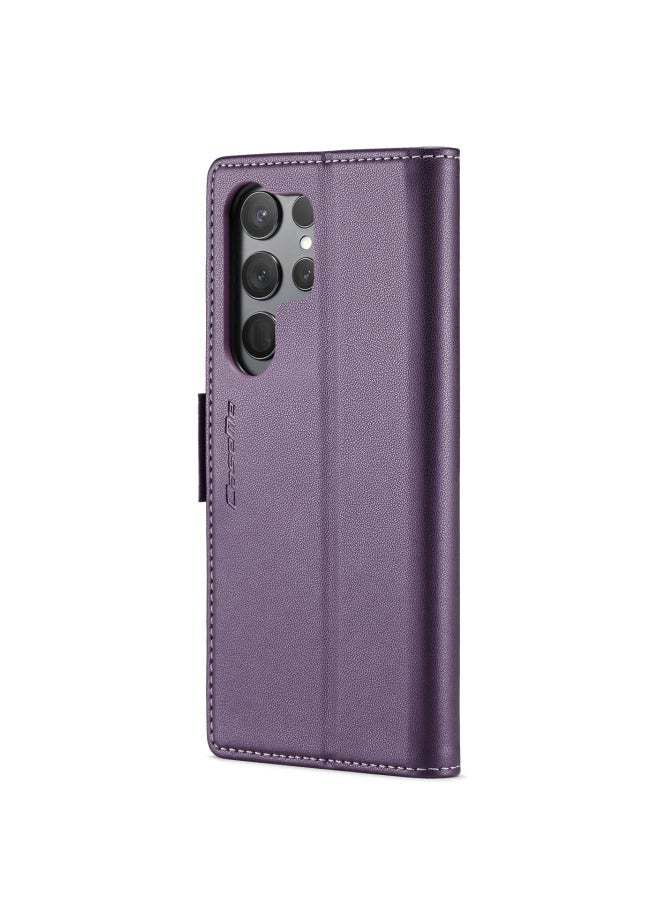 CaseMe Flip Wallet Case For Samsung Galaxy S24 Ultra, [RFID Blocking] PU Leather Wallet Flip Folio Case with Card Holder Kickstand Shockproof Phone Cover (Purple) - Image 3