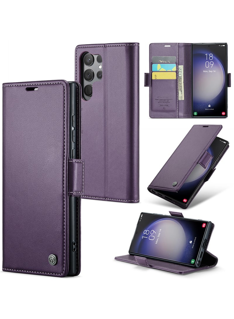 CaseMe Flip Wallet Case For Samsung Galaxy S24 Ultra, [RFID Blocking] PU Leather Wallet Flip Folio Case with Card Holder Kickstand Shockproof Phone Cover (Purple) - Image 1