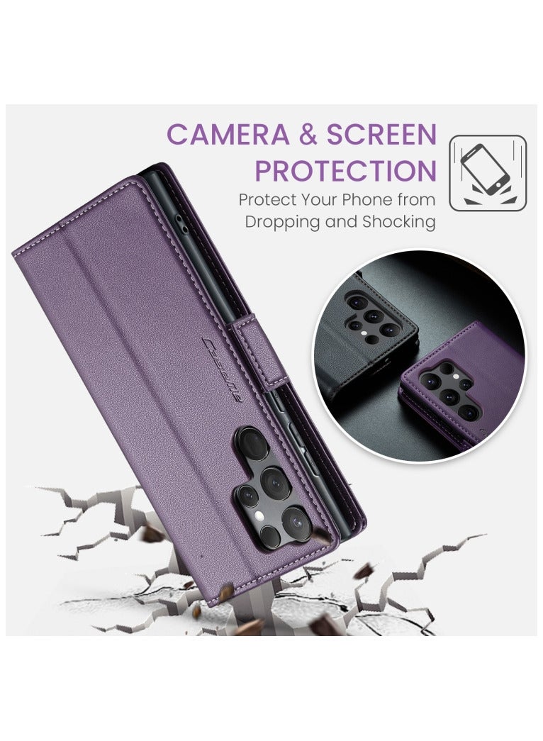 CaseMe Flip Wallet Case For Samsung Galaxy S24 Ultra, [RFID Blocking] PU Leather Wallet Flip Folio Case with Card Holder Kickstand Shockproof Phone Cover (Purple) - Image 5