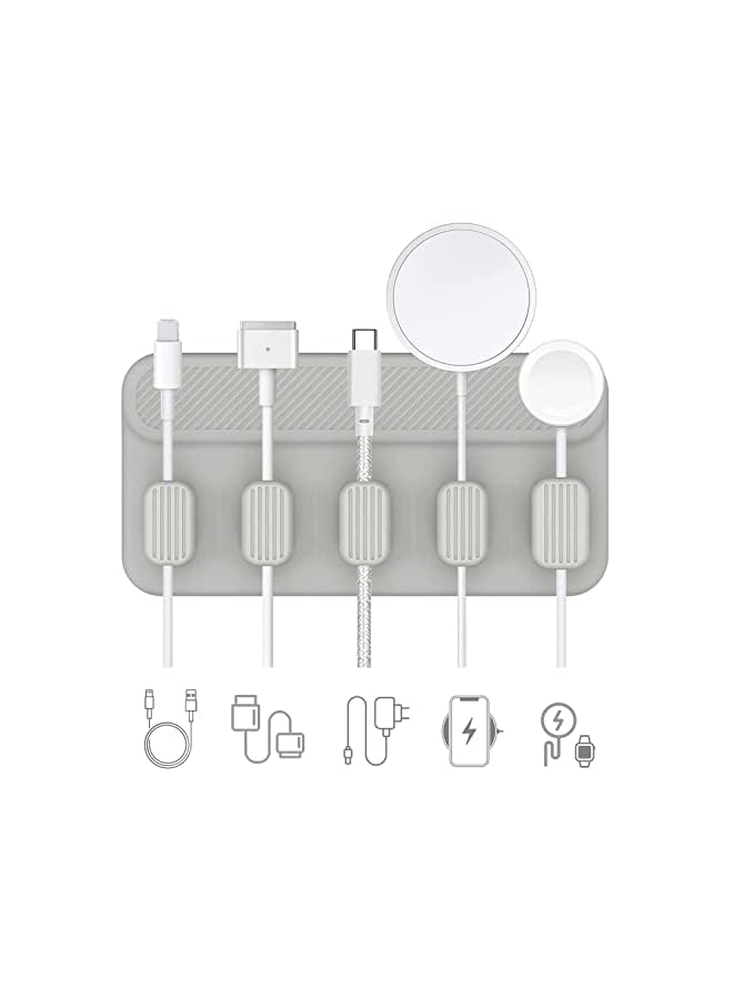 KASTWAVE Cable Management Magnetic Cable Holder Desktop Multipurpose Cord Keeper 5 Clips For Lightning Cables Usb C Cables Micro Cables Sticks To Wood Marble Metal Glass Gray 1 Pack - Image 4