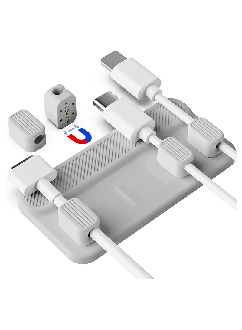 KASTWAVE Cable Management Magnetic Cable Holder Desktop Multipurpose Cord Keeper 5 Clips For Lightning Cables Usb C Cables Micro Cables Sticks To Wood Marble Metal Glass Gray 1 Pack - Image 1