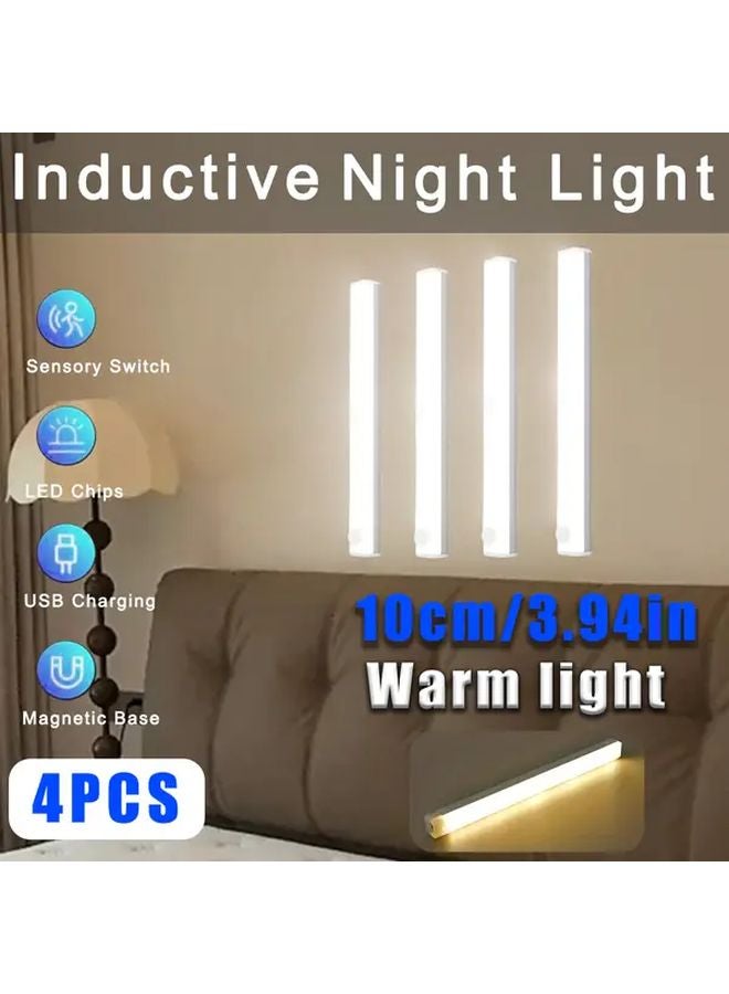 4PCS 10cm Warm White LED Motion Sensor Light Strips Magnetic Wireless Installation - Image 1