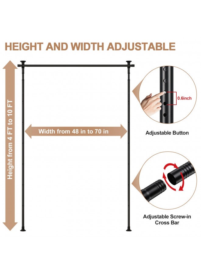 CALCHELE Room Divider Rod, Curtain Rod No Drilling Partition Room Dividers Tension Rod, 4-10ft (H) 48-72inch(W) Floor to Ceiling Room Divider Curtain Rod, Adjustable Curtain Divider for Room Separation Black - Image 2