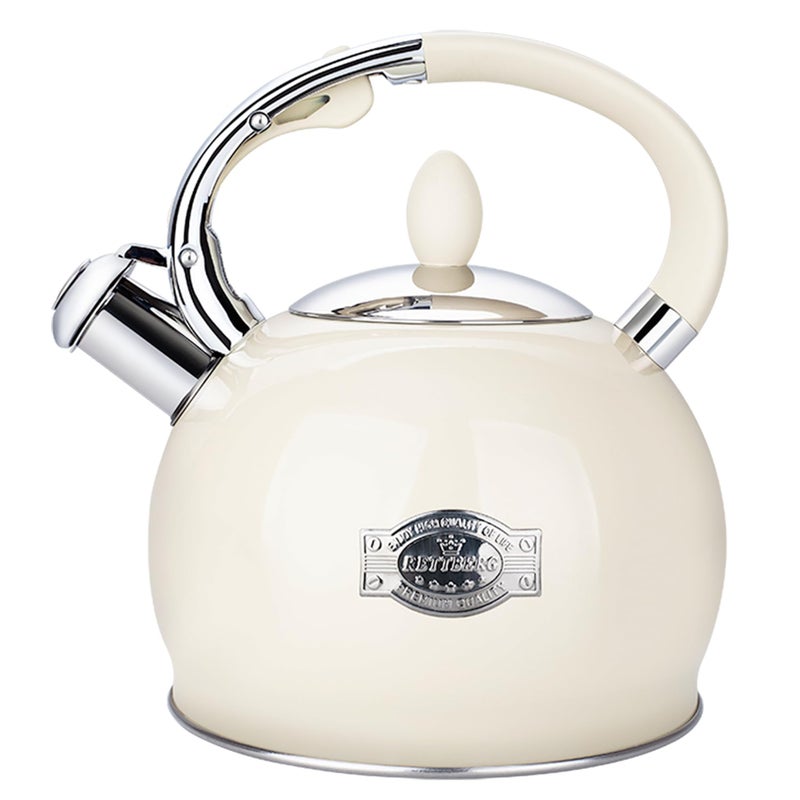 RETTBERG Tea Kettle for Stovetop Whistling Tea Kettles Retro Stainless Steel Teapots 264 Quart Cream