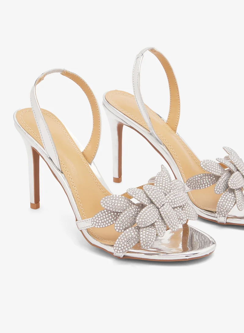 Namshi x Silver Rhinestone Detail Sparkle High Heel Sandals Silver for Women | Best Price UAE