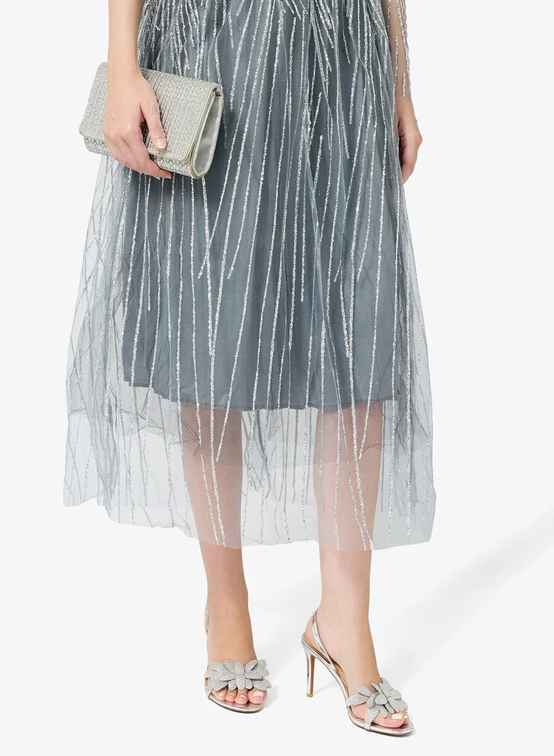 Namshi x Silver Rhinestone Detail Sparkle High Heel Sandals Silver for Women | Best Price UAE