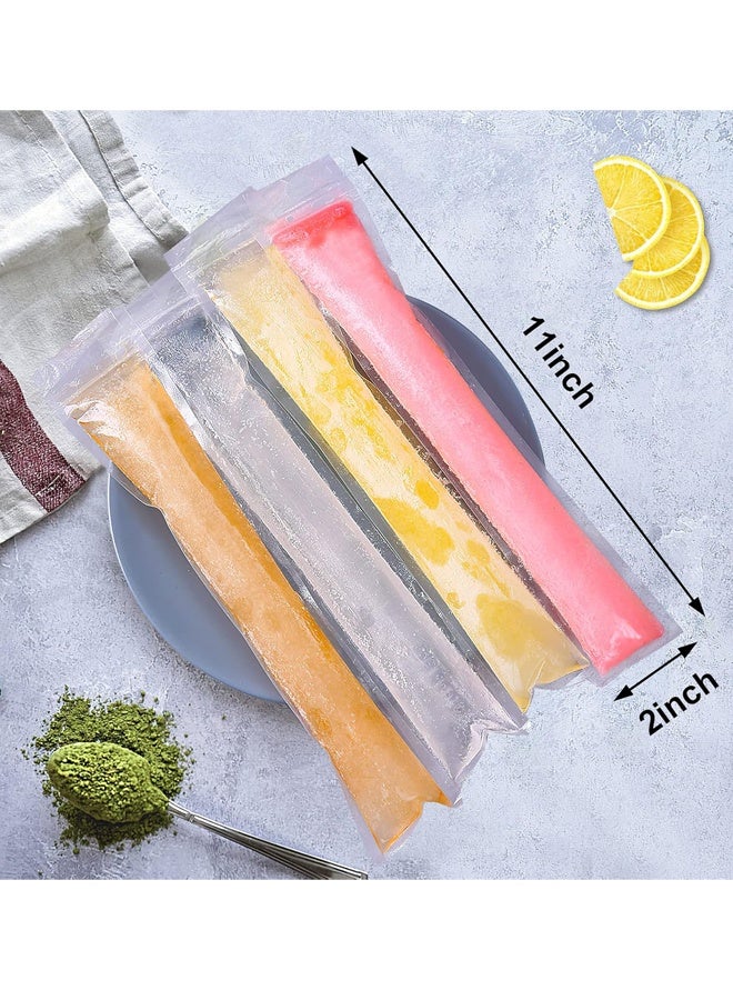 100 Disposable Ice Popsicle Mold Bags，BPA Free Freezer Tubes With Zip Seals ，For Healthy Snacks, Yogurt Sticks, Juice & Fruit Smoothies, Ice Candy Pops，Comes With A Funnel (11x2")  - Image 3