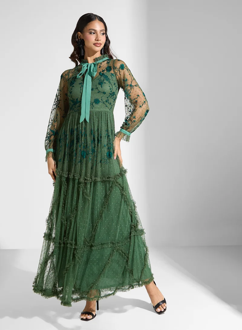 فروك اند فرل Embroidered Tie Neck Detail  Dress