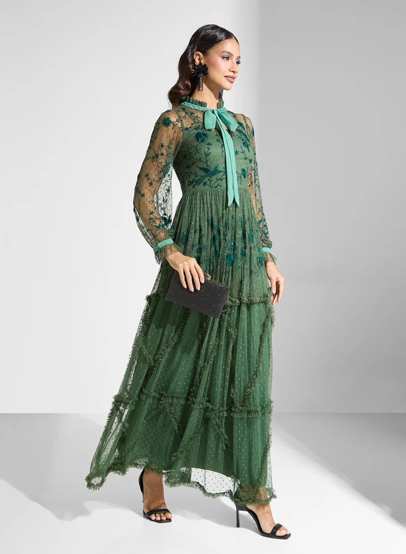 فروك اند فرل Embroidered Tie Neck Detail  Dress