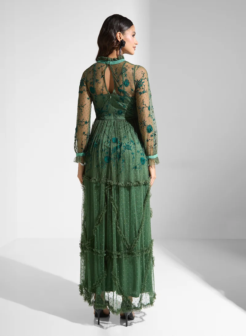 فروك اند فرل Embroidered Tie Neck Detail  Dress