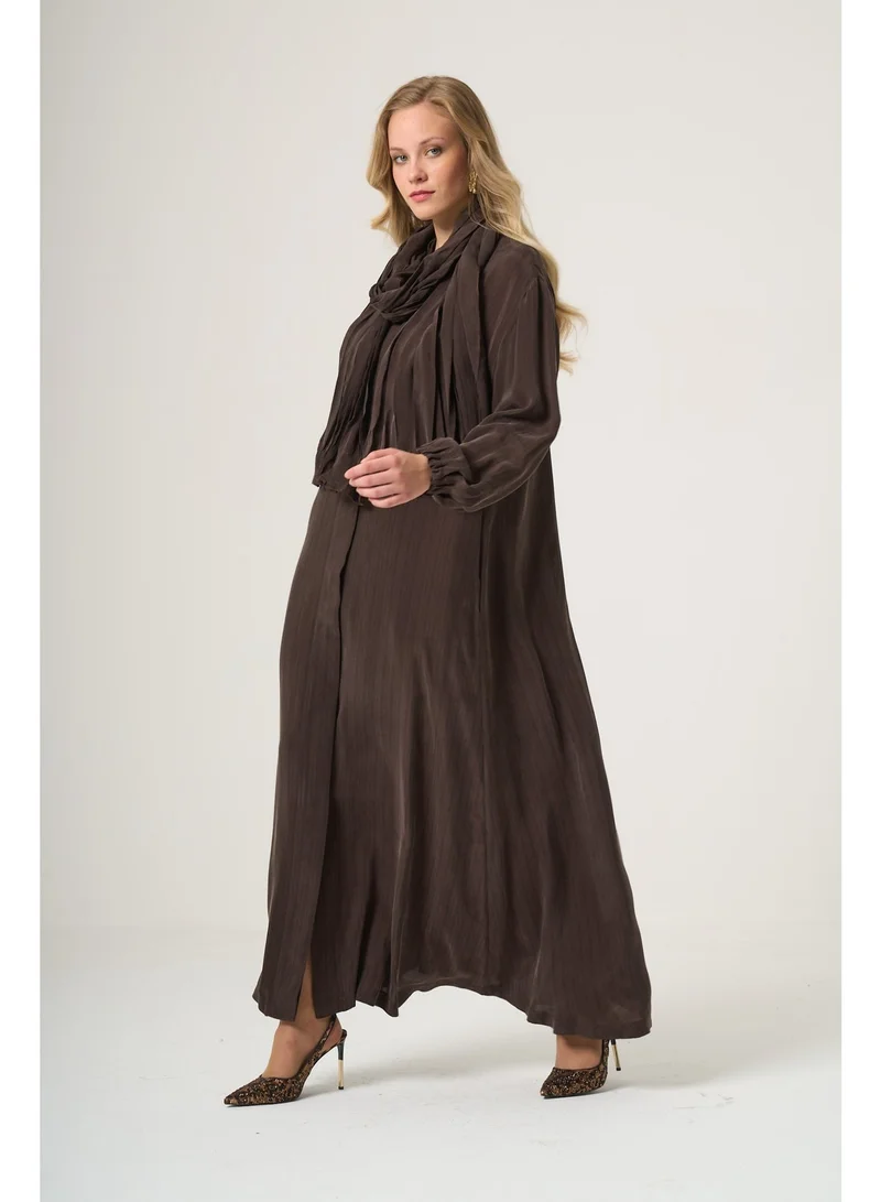 MissWhence  Pleated Maxi Abaya Dress with Matching Scarf - Maroon for Women | Best Price UAE