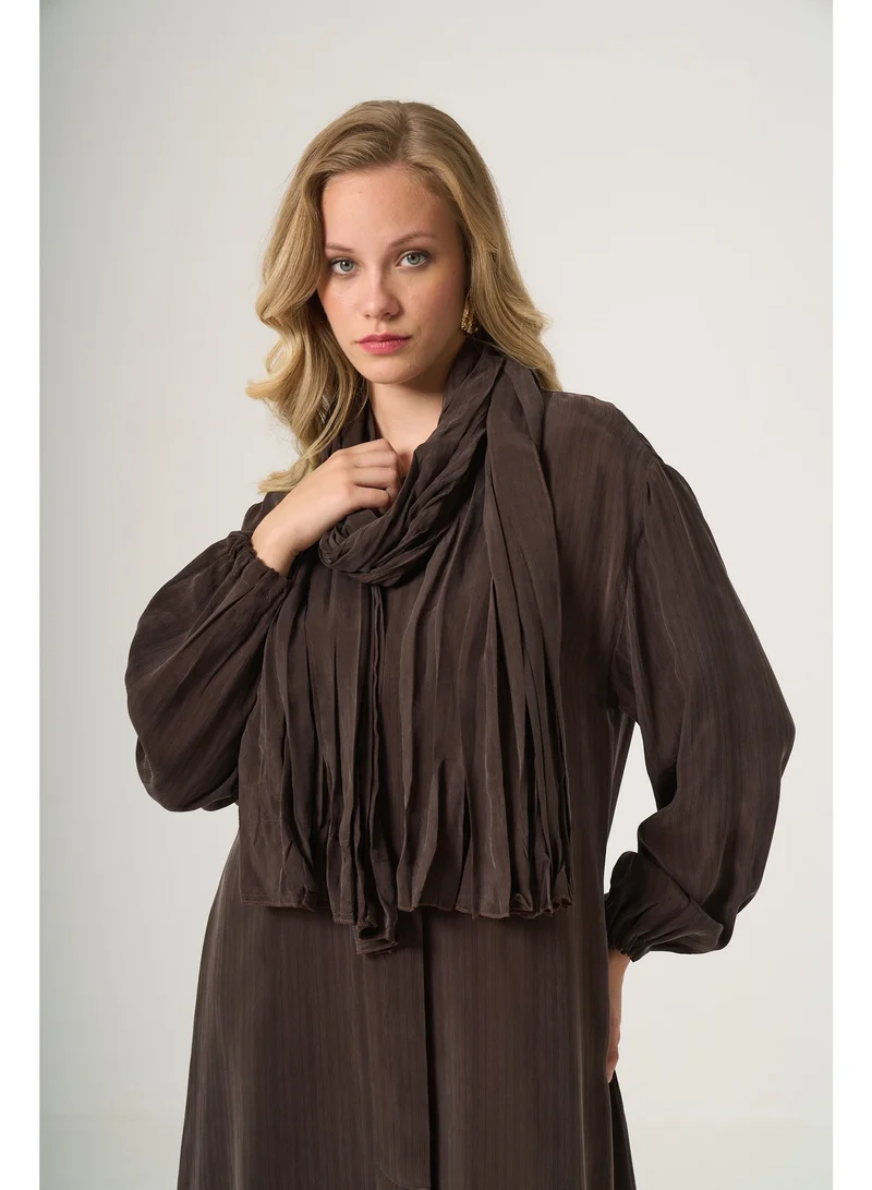 MissWhence  Pleated Maxi Abaya Dress with Matching Scarf - Maroon for Women | Best Price UAE