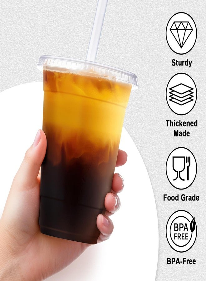 Clawsoff 16 oz 100 Pack Plastic Cups with Lids and Straws, Sturdy Food Safe Iced Clear Coffee Cups Disposable Smoothie Cups for Cold Drinks - Image 3