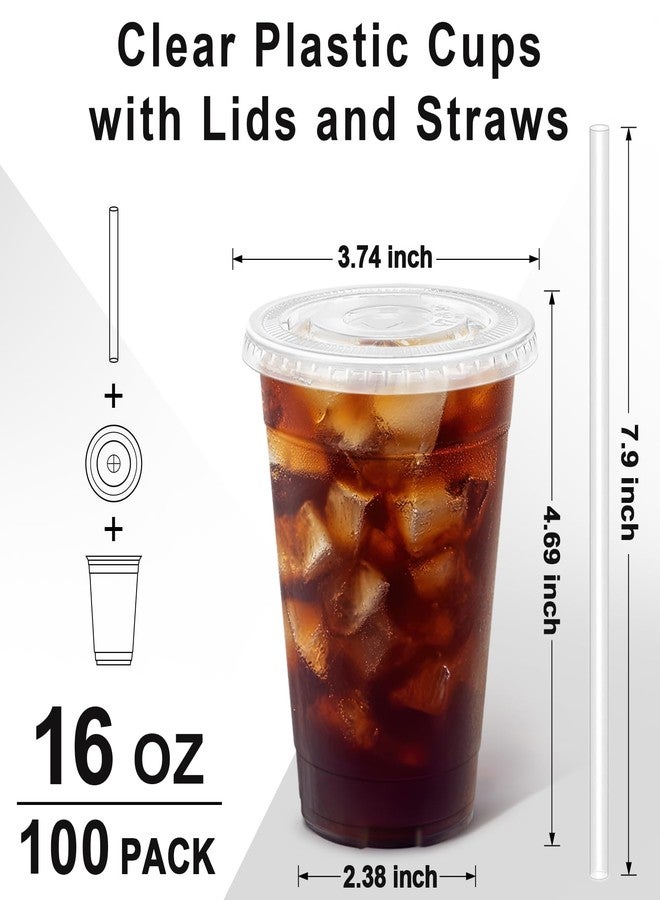 Clawsoff 16 oz 100 Pack Plastic Cups with Lids and Straws, Sturdy Food Safe Iced Clear Coffee Cups Disposable Smoothie Cups for Cold Drinks - Image 2