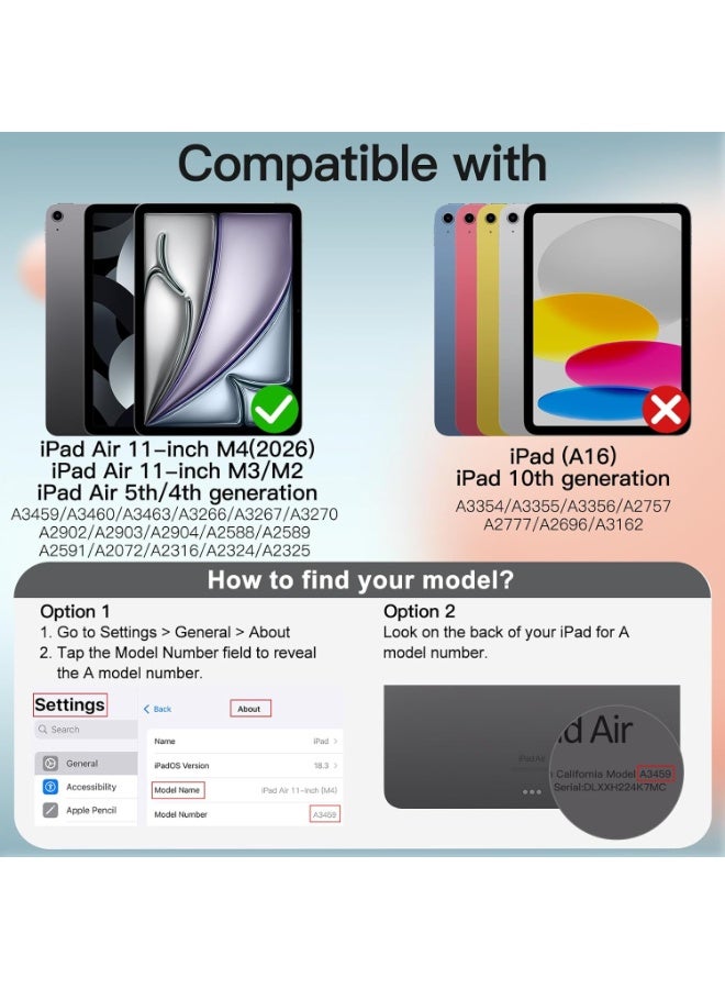 SADN iPad Air Bundle – Magnetic Stylus Pen + Slim Smart Case for iPad Air 11-Inch M4/M3/M2 (2026/2025/2024), iPad Air 5/4 10.9-Inch (2022/2020), Hard Back Stand Cover - Image 2