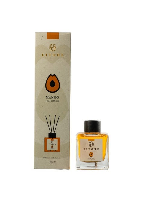 Litore Reed Diffuser - Mango Fragrance, 100ml | Long-Lasting Home Fragrance | Natural & Elegant Room Diffuser