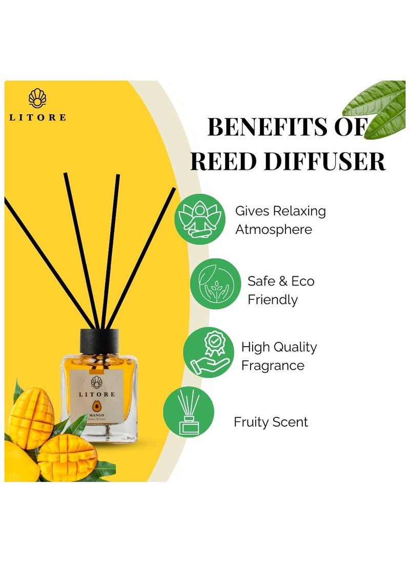 Litore Litore Reed Diffuser - Mango Fragrance, 100ml | Long-Lasting Home Fragrance | Natural & Elegant Room Diffuser  - Image 5