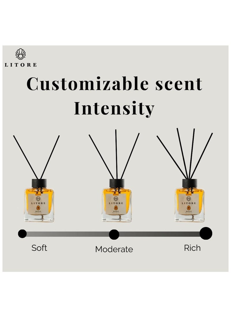 Litore Litore Reed Diffuser - Mango Fragrance, 100ml | Long-Lasting Home Fragrance | Natural & Elegant Room Diffuser  - Image 2