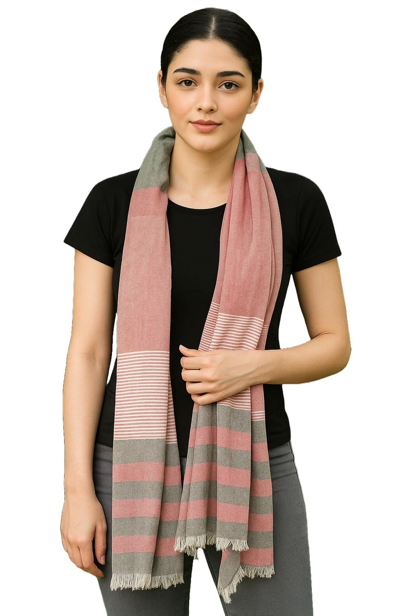 Flyer female Women's Stole/Scarf Colour- Pink & Grey Stylish 100% Soft Viscose Cotton Blend Ethnic Stripes Pattern Scarves Pack Of 1 St-13 - Image 1