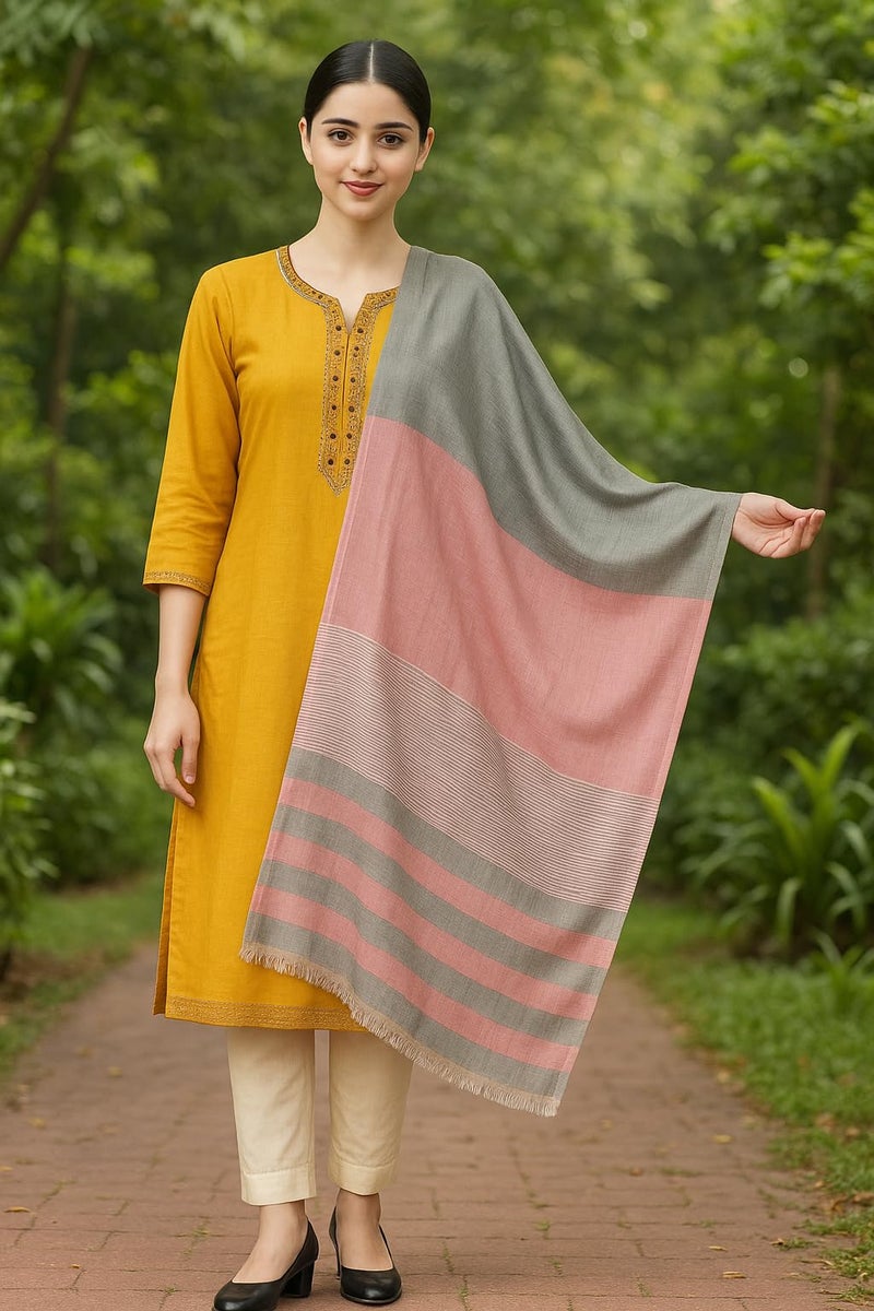 Flyer female Women's Stole/Scarf Colour- Pink & Grey Stylish 100% Soft Viscose Cotton Blend Ethnic Stripes Pattern Scarves Pack Of 1 St-13 - Image 4