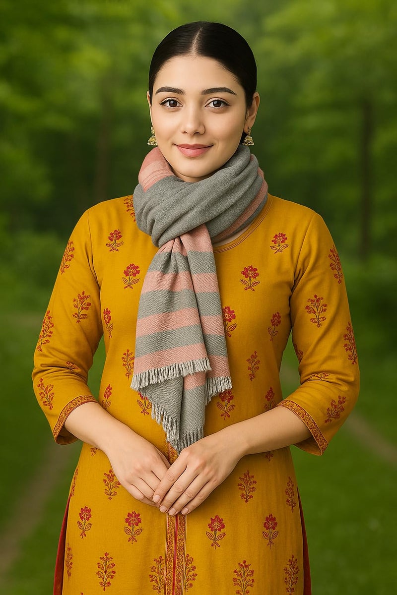 Flyer female Women's Stole/Scarf Colour- Pink & Grey Stylish 100% Soft Viscose Cotton Blend Ethnic Stripes Pattern Scarves Pack Of 1 St-13 - Image 2