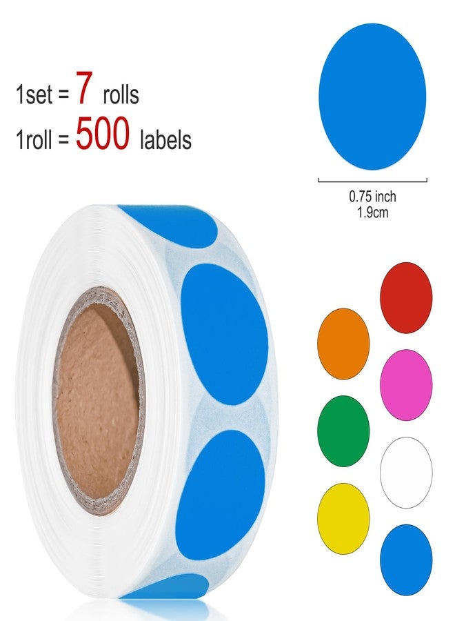 Hoewina 3500 Pcs Colored Dot Stickers, 3/4" Label Sticker Round Color Coding Labels Circle Dots Labels Circle Stickers for Office,Classroom,Family（Etc - 7 Colors, 500 Labels/Roll） - Image 2