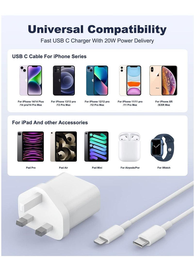 Generic - 20W Type C Fast Charger Adapter for iphone 14 pro/ 14 pro max/14/13/12/11, USB C Fast Charging Plug with Cable 1.5M - Image 1
