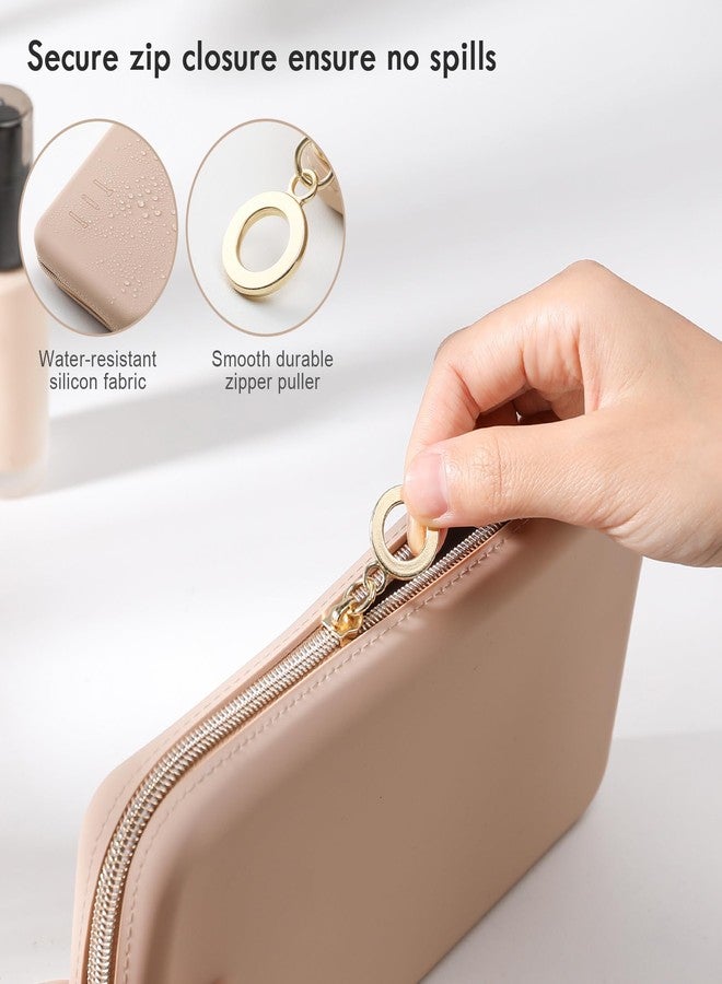 FVION Zipper Makeup Brushes Bag For Travel, Large Silicone Makeup Brush Holder, Make Up Brushes Pouch Case for Makeup Tools - Khaki - Image 5