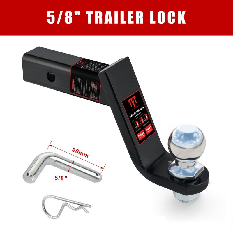 TYT Trailer Hitch Ball Mount Kit, 4-Inch Drop, Fits 2-Inch Receiver, 2-Inch Trailer Ball with 5/8" Hitch Pin Clip, Rated 7,500 lbs GTW / 750 lbs TW - Image 5