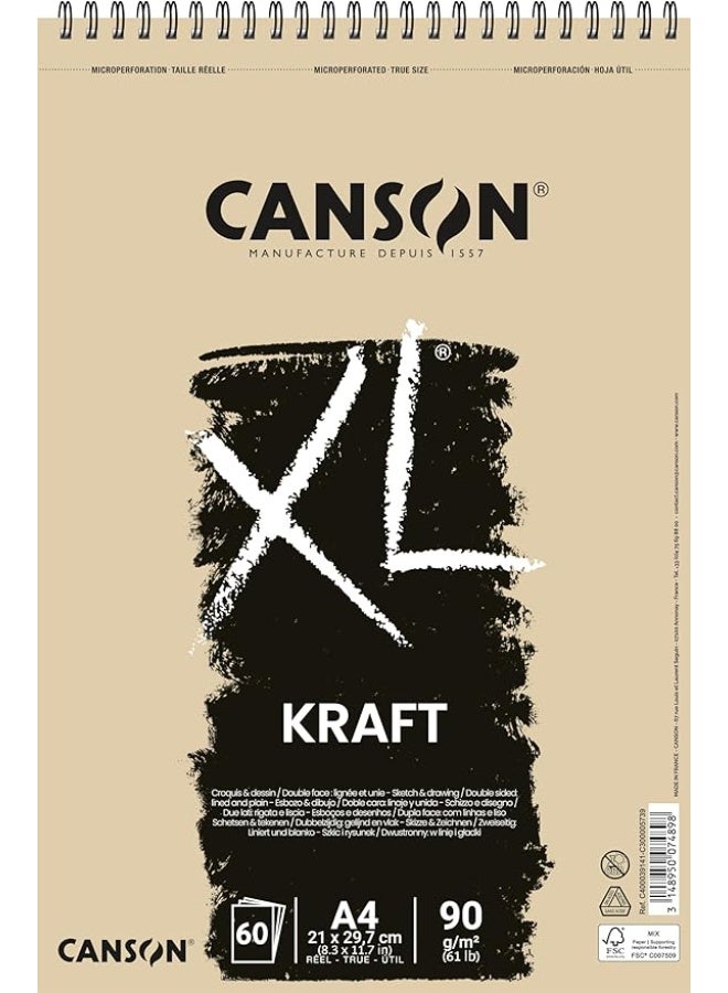 CANSON Pack of 60 XL Kraft Sheets Spiral Small Side A4 90 g - Image 1