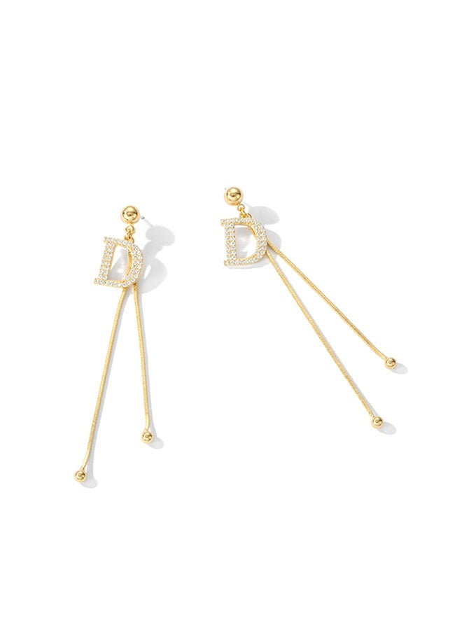TUNKE Letter D Long Tassel Earrings, Sparkling Crystal Design, Elegant & Glam, Perfect for Parties, Weddings & Night Out - Image 2