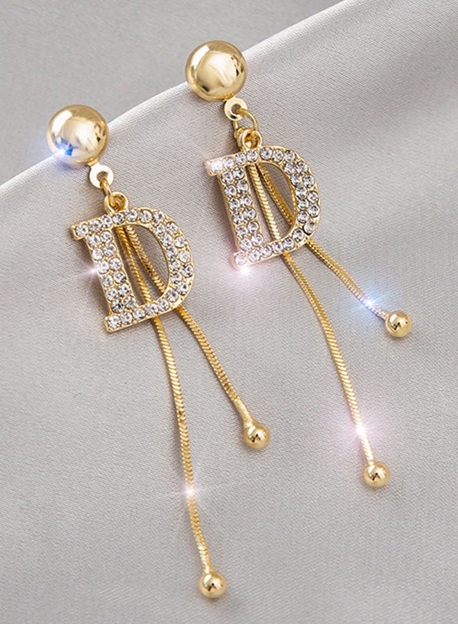 TUNKE Letter D Long Tassel Earrings, Sparkling Crystal Design, Elegant & Glam, Perfect for Parties, Weddings & Night Out - Image 1