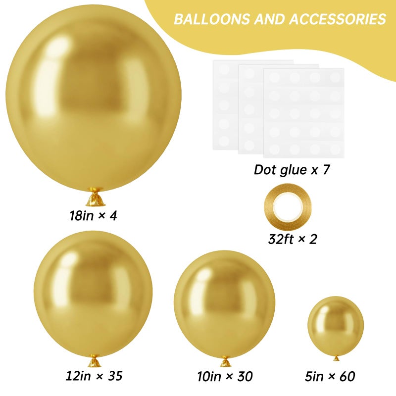 RUBFAC 129pcs Metallic Gold Balloons Different Sizes 18 12 10 5 Inch, Latex Balloon Garland Arch Kit for Party Graduation Wedding Holiday Happy Birthday Decoration - Image 2