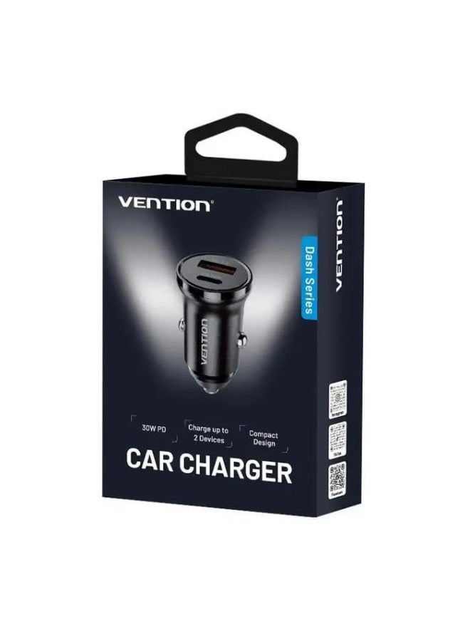 VENTION K11B0 30W Two-Port Car Charger with USB-A and USB-C, Black - Image 1