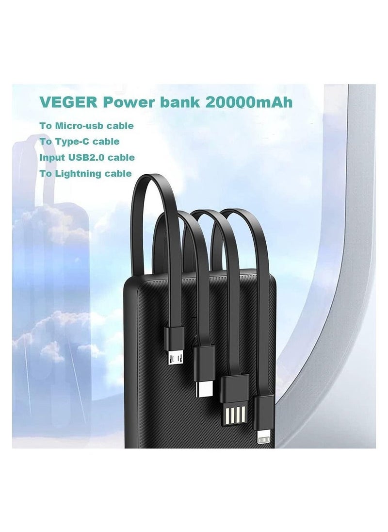 Portable Power Bank 20000mAh built-in cables, QI Fast Charge Slim Power Bank 20000mAh, Digital Display Power Bank 20000mAh for Iphone,Samsung - Image 4