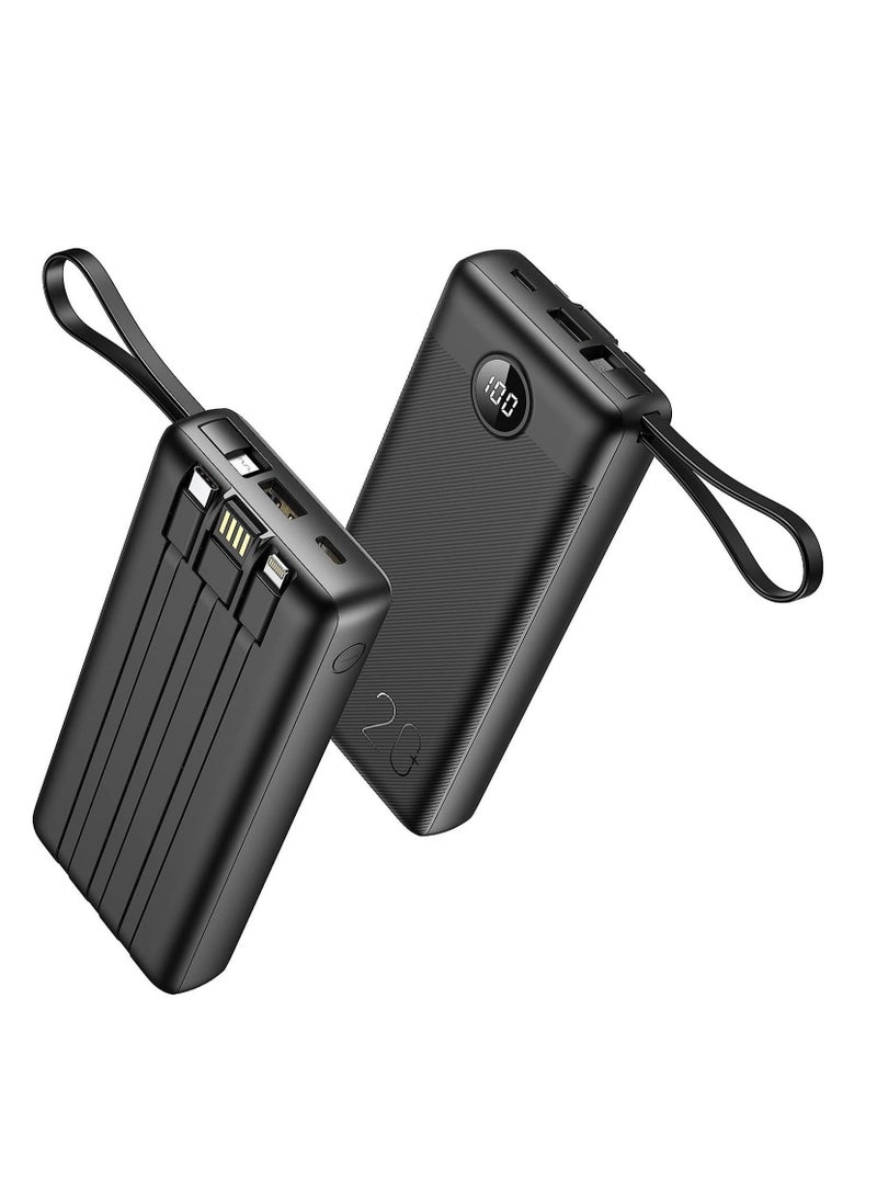 Portable Power Bank 20000mAh built-in cables, QI Fast Charge Slim Power Bank 20000mAh, Digital Display Power Bank 20000mAh for Iphone,Samsung - Image 2