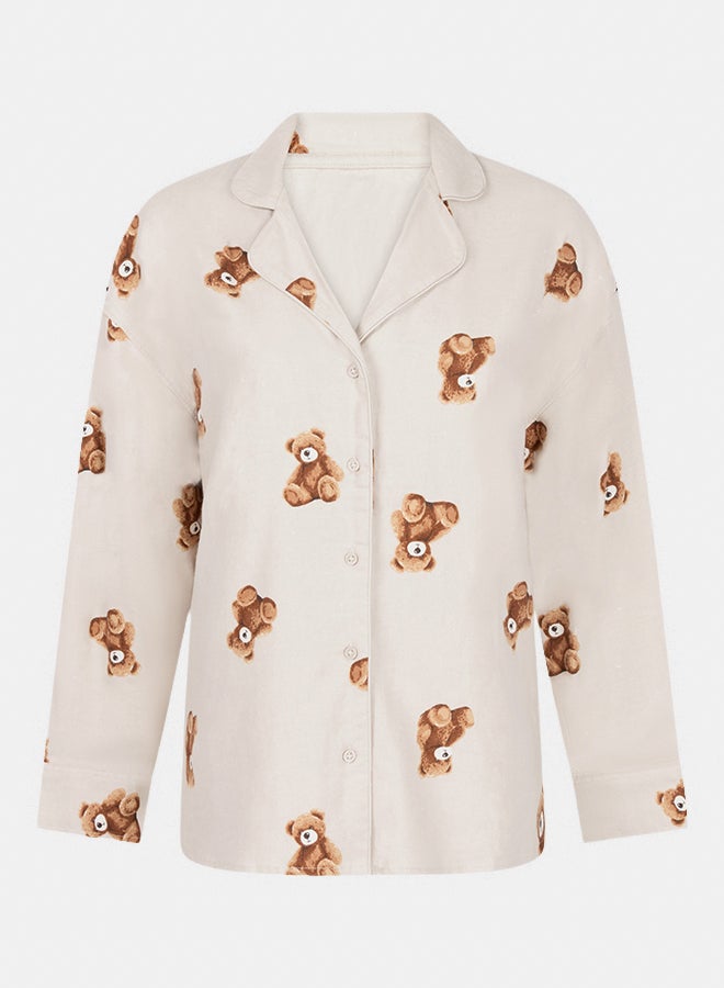 hunkemoller Jacket Flannel Twill Bear Pyjama Top - Image 5