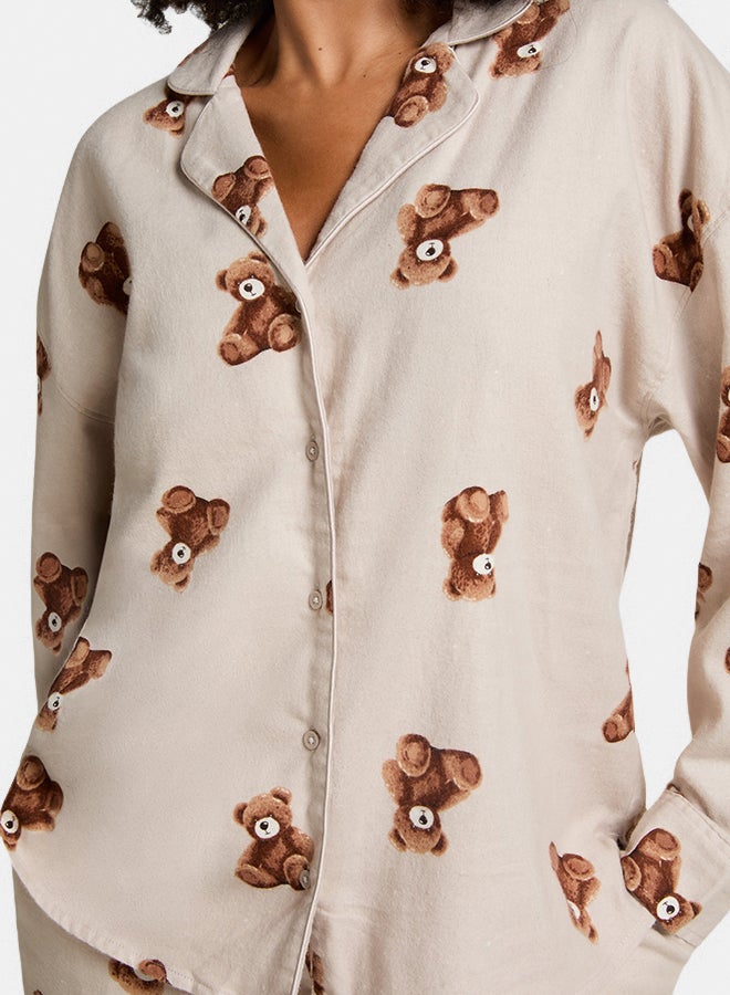 hunkemoller Jacket Flannel Twill Bear Pyjama Top - Image 2
