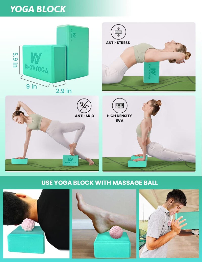 KNOWYOGA Yoga Starter Kit 12 in 1 - Yoga Set Include Yoga Mat and Blocks Ser for Women & Men, Yoga Kit and Sets for Beginners, Foam Roller, 4 Resistance Bands with Strap, 2 Peanut Massage Balls Set - Image 4