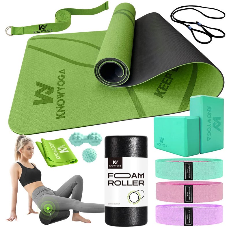 KNOWYOGA Yoga Starter Kit 12 in 1 - Yoga Set Include Yoga Mat and Blocks Ser for Women & Men, Yoga Kit and Sets for Beginners, Foam Roller, 4 Resistance Bands with Strap, 2 Peanut Massage Balls Set - Image 1